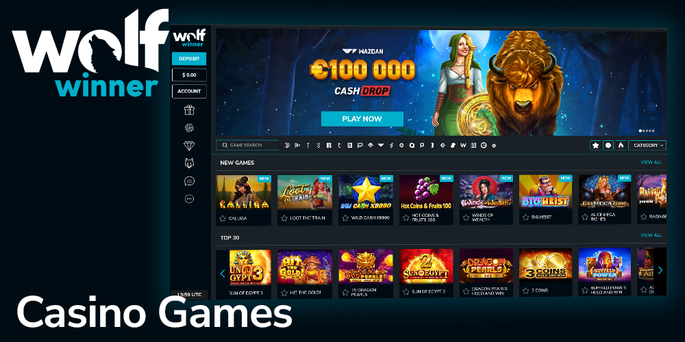 Wolf Winner Casino lobby with more than 1,000 games