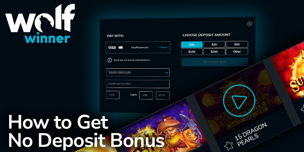 instructions on how to get a no deposit bonus at Wolf winner casino - get free spins and play pokies