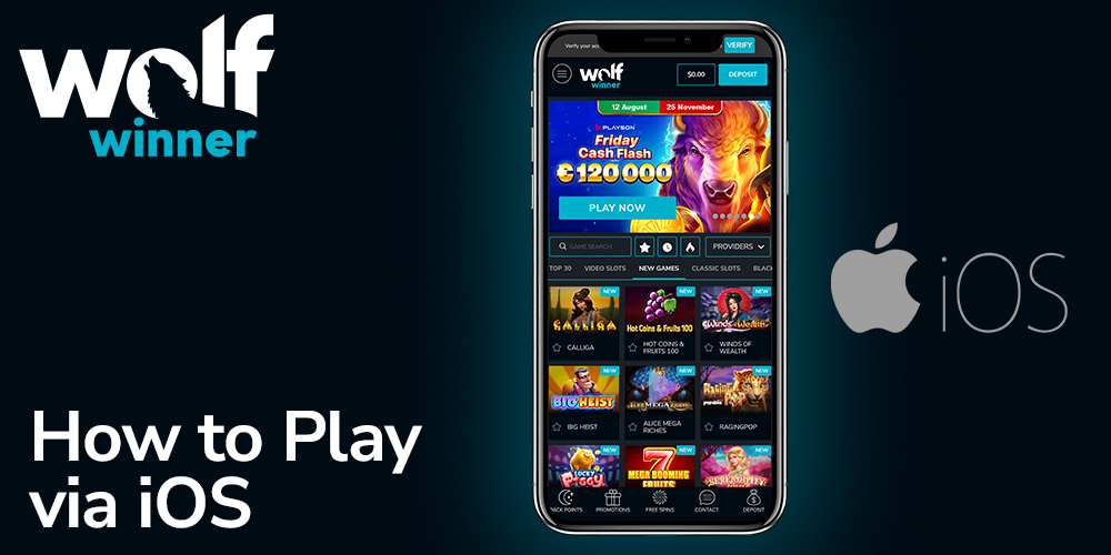 start playing entertaining games on your iPhone at Wolf winner casino