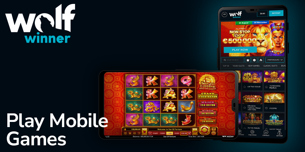 start playing online casino games via mobile phone at Wolf winner casino