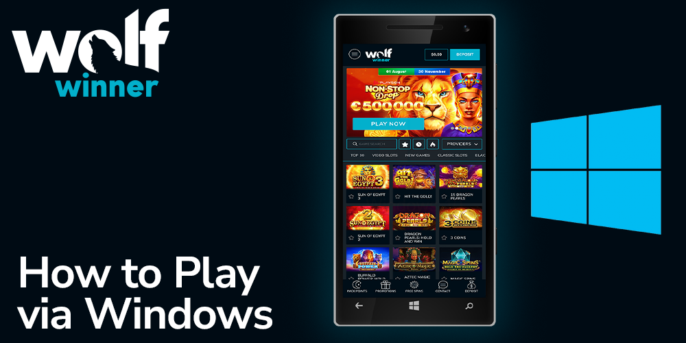 start playing casino games on your phone with Windows at Wolf winner casino